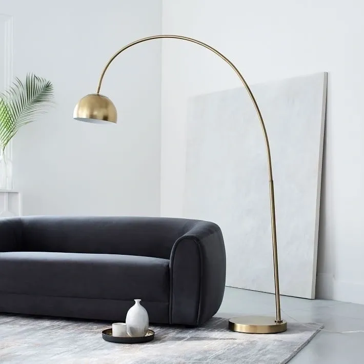 overhead Floor lamp with long bent stand gold