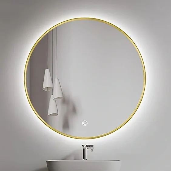 round led mirror with gold outline and back light